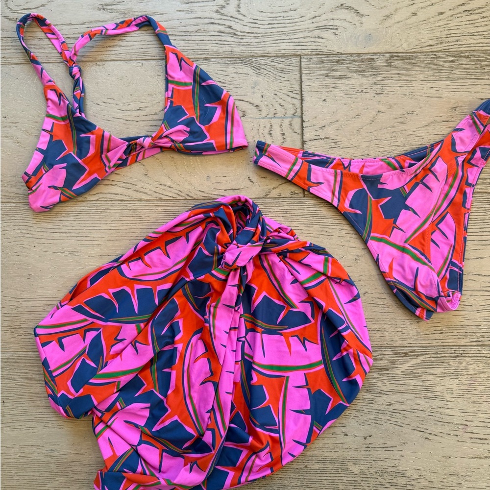 Stone fox Vibrant Pink and navy  Bikini Set with Sarong